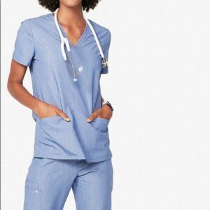 Figs Casma Three Pocket Top Heather Indigo Rare Color Size X- Small NWT